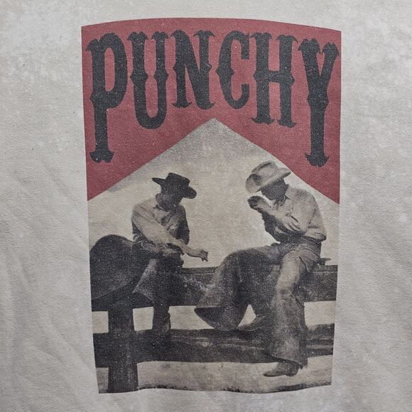 Punchy Western Cowgirl Sweatshirt Rodeo Graphic Pullover No Tag Stained Sleeves - Picture 4 of 15